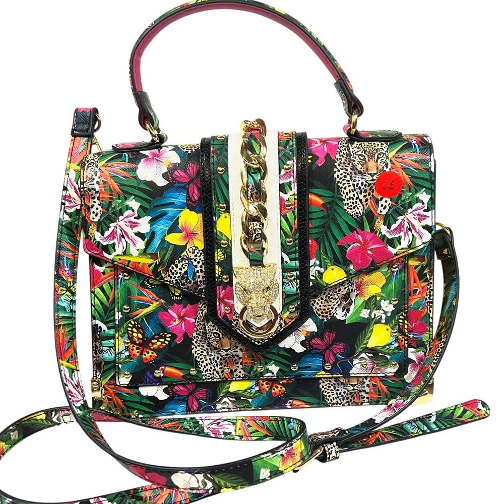 ALDO Baro Top Handle Crossbody Handbag Bright Multi Leopard Tropical Floral Bag